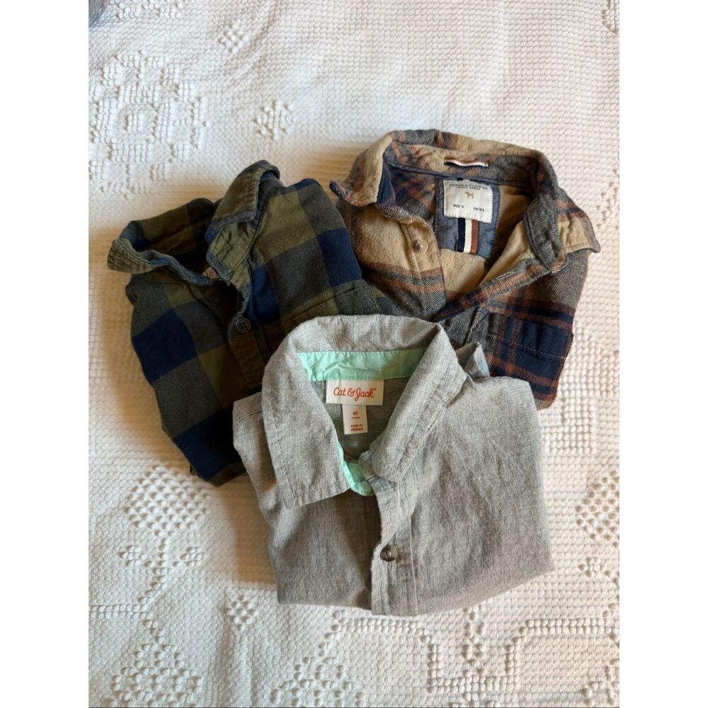 Boys Flannel Button Up Shirt Bundle Size 4